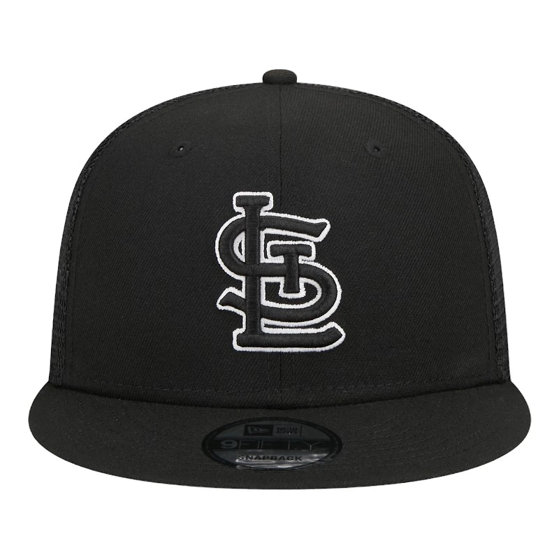 St. Louis Cardinals Black with White Outline Trucker Mesh Back New Era 9FIFTY Snapback Hat