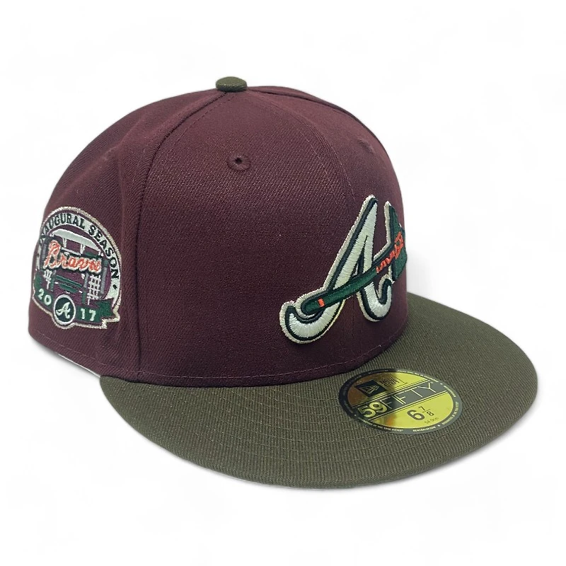 Atlanta Braves Dark Maroon and Brown 2017 Inaugural Season Patch Green UV New Era 59FIFTY Fitted Hat