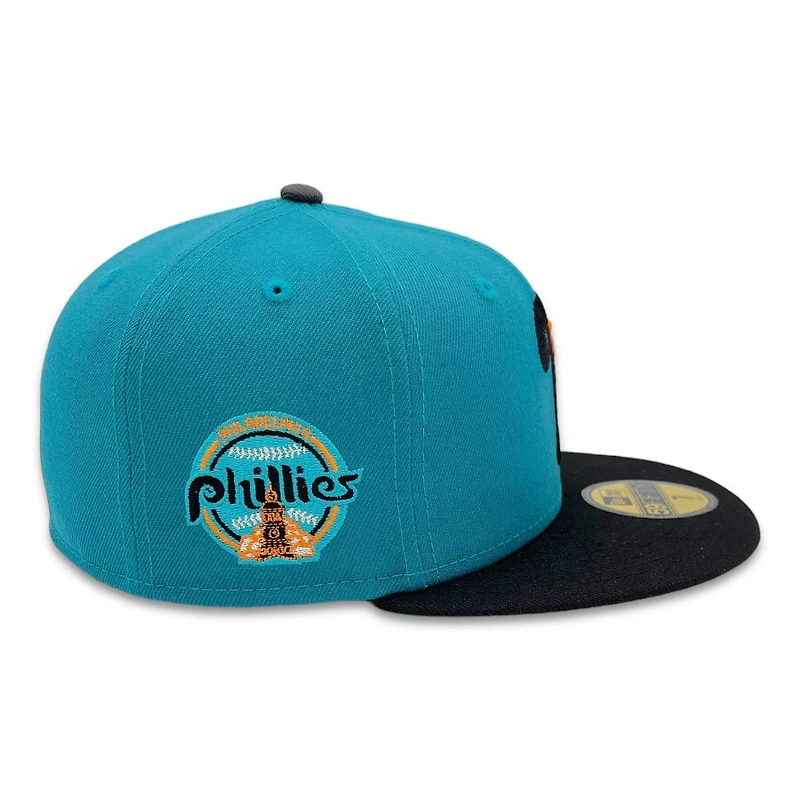 Philadelphia Phillies Teal and Black Team Logo Patch Gray UV New Era 59FIFTY Fitted Hat