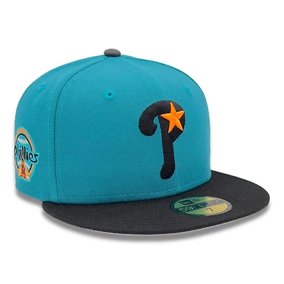 Philadelphia Phillies Teal and Black Team Logo Patch Gray UV New Era 59FIFTY Fitted Hat