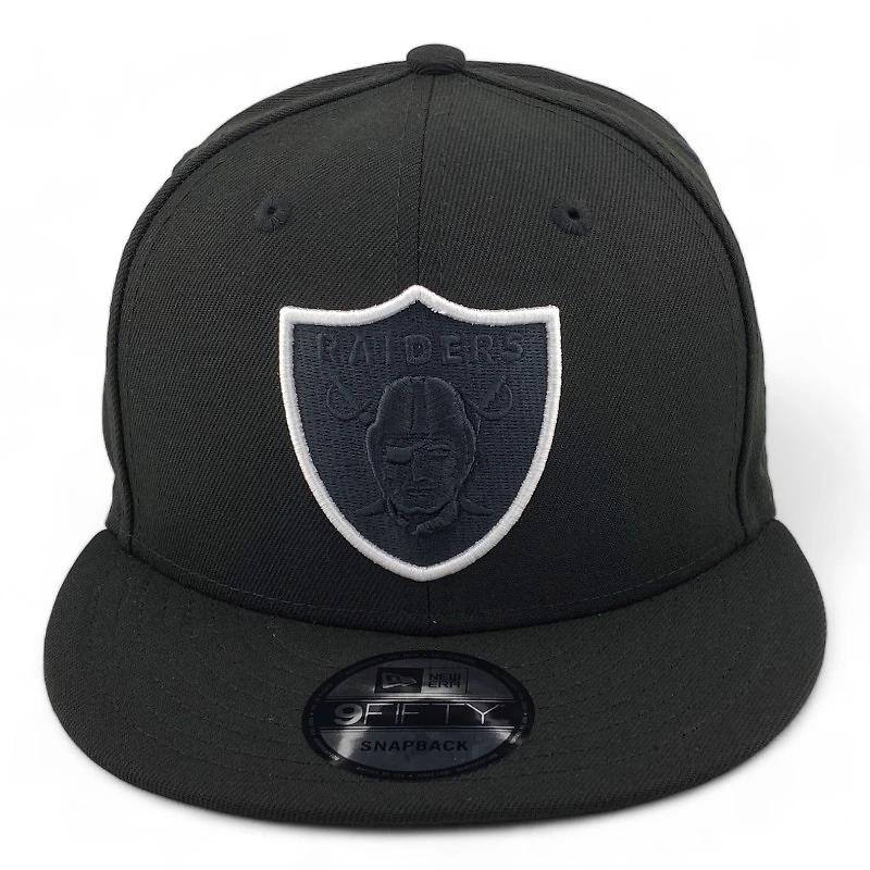 Las Vegas Raiders All Black with White Logo Outline Black UV NFL New Era 9FIFTY Snapback Hat