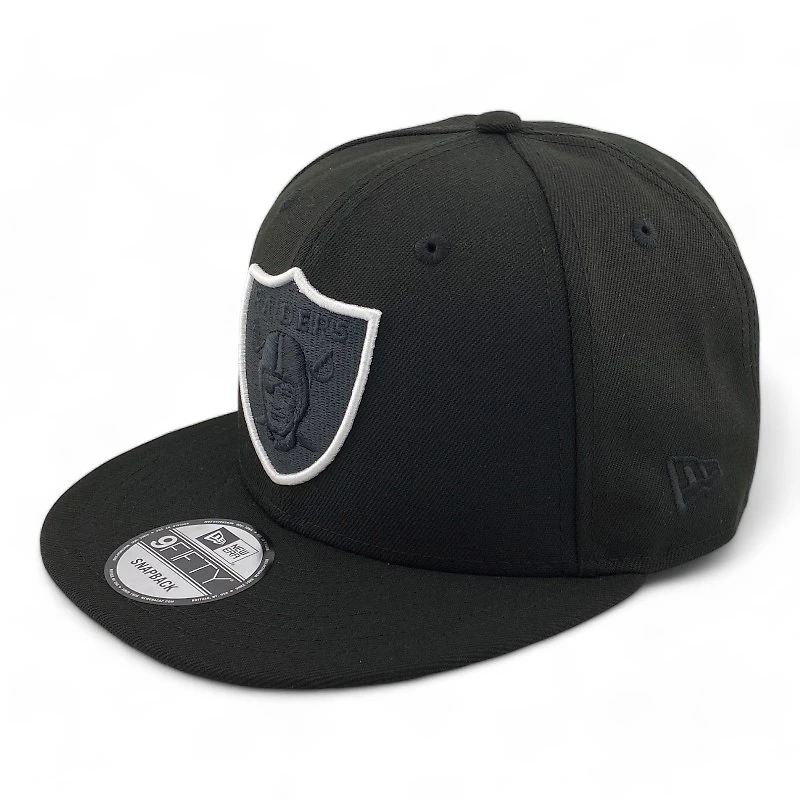 Las Vegas Raiders All Black with White Logo Outline Black UV NFL New Era 9FIFTY Snapback Hat