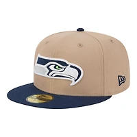 Seattle Seahawks Camel Brown and Navy Gray UV New Era 59FIFTY Fitted Hat