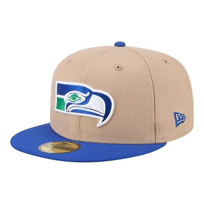 Seattle Seahawks Camel Brown and Royal Blue Gray UV New Era 59FIFTY Fitted Hat