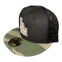 Los Angeles Dodgers Black and Woodland Camo Trucker Gray UV New Era 59FIFTY Fitted Hat