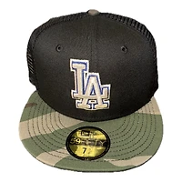 Los Angeles Dodgers Black and Woodland Camo Trucker Gray UV New Era 59FIFTY Fitted Hat