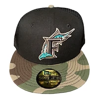 Florida Marlins Black and Woodland Camo Trucker Gray UV New Era 59FIFTY Fitted Hat