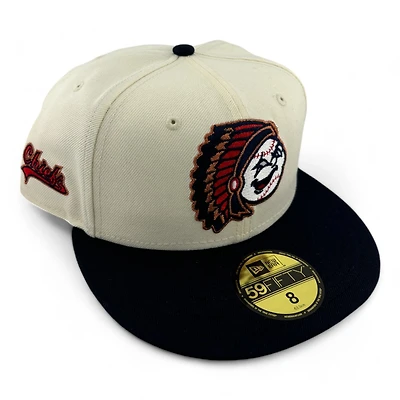 Peoria Chiefs Chrome and Navy Two Tone Script Patch Green UV New Era 59FIFTY Fitted Hat