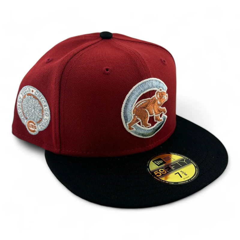 Chicago Cubs Red and Black Wrigley Field Patch Green UV New Era 59FIFTY Fitted Hat