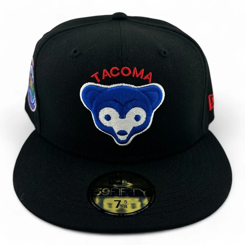 Tacoma Cubs All Black Pacific Coast League Patch Red UV New Era 59FIFTY Fitted Hat
