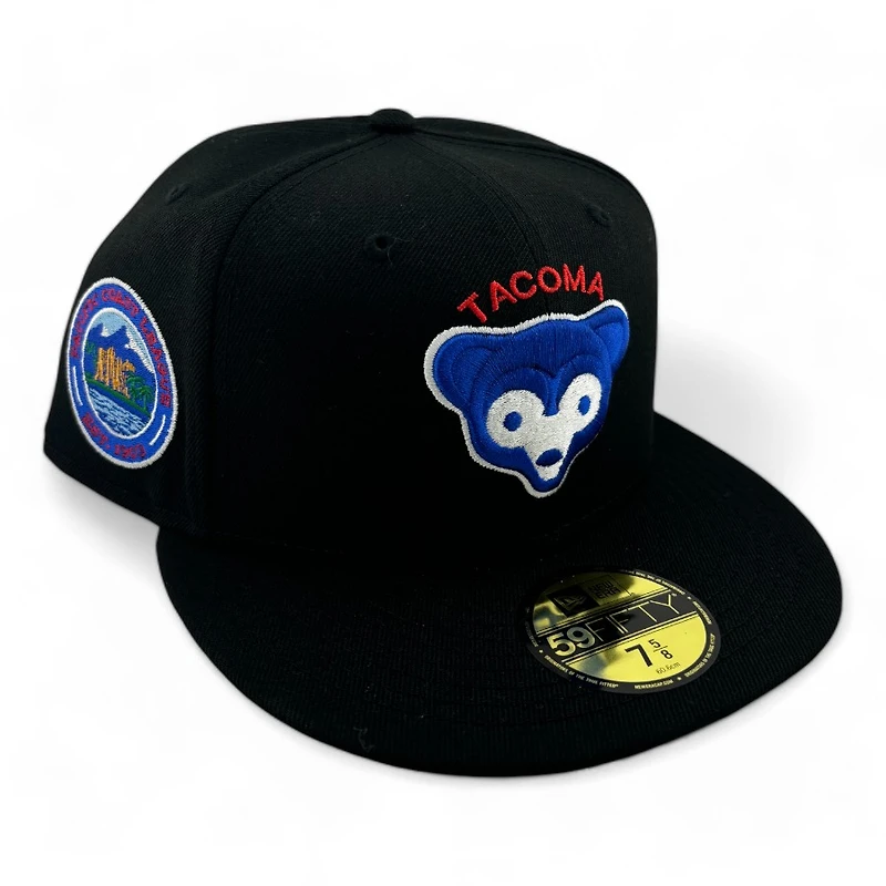 Tacoma Cubs All Black Pacific Coast League Patch Red UV New Era 59FIFTY Fitted Hat