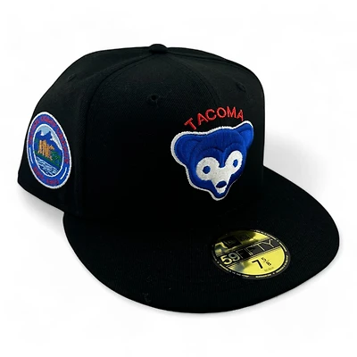 Tacoma Cubs All Black Pacific Coast League Patch Red UV New Era 59FIFTY Fitted Hat