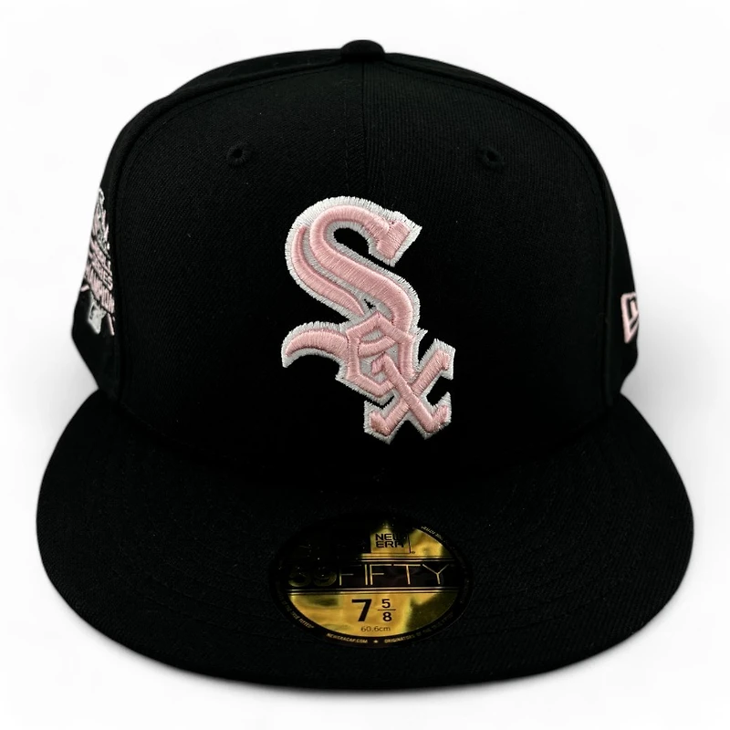 Chicago White Sox Black and Pink World Series Champions Patch Gray UV New Era 59FIFTY Fitted Hat