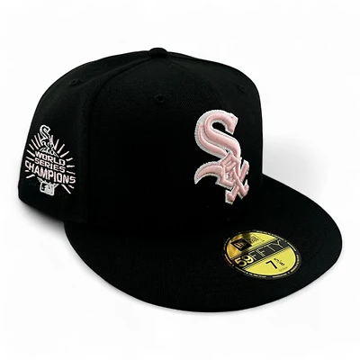 Chicago White Sox Black and Pink World Series Champions Patch Gray UV New Era 59FIFTY Fitted Hat