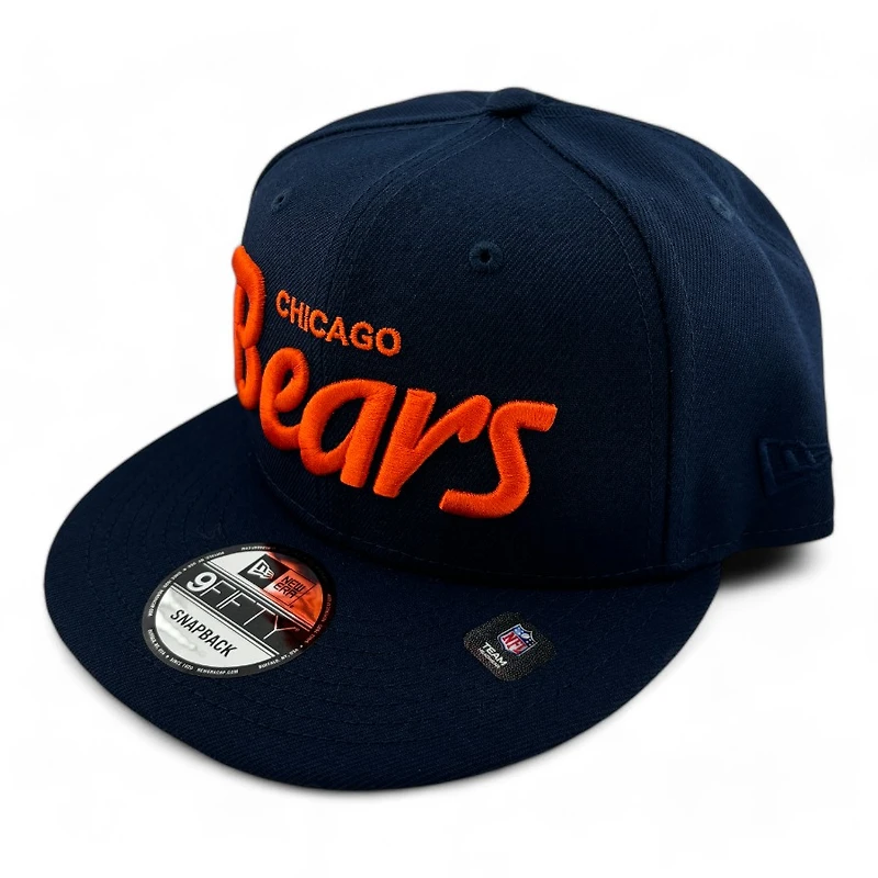 Chicago Bears Navy and Orange Script NFL New Era 9FIFTY Snapback Hat