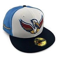 Myrtle Beach Pelicans White and Blue Pelicanos Script Patch Gray UV New Era 59FIFTY Fitted Hat
