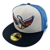 Myrtle Beach Pelicans White and Blue Pelicanos Script Patch Gray UV New Era 59FIFTY Fitted Hat