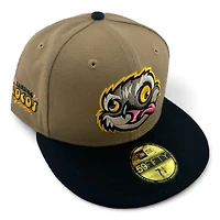 Lansing Lugnuts Tan and Black Locos Patch Gray UV New Era 59FIFTY Fitted Hat