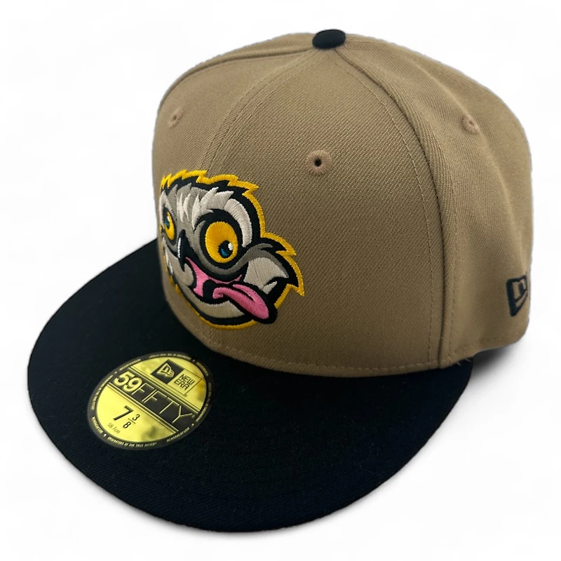 Lansing Lugnuts Tan and Black Locos Patch Gray UV New Era 59FIFTY Fitted Hat