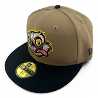 Lansing Lugnuts Tan and Black Locos Patch Gray UV New Era 59FIFTY Fitted Hat