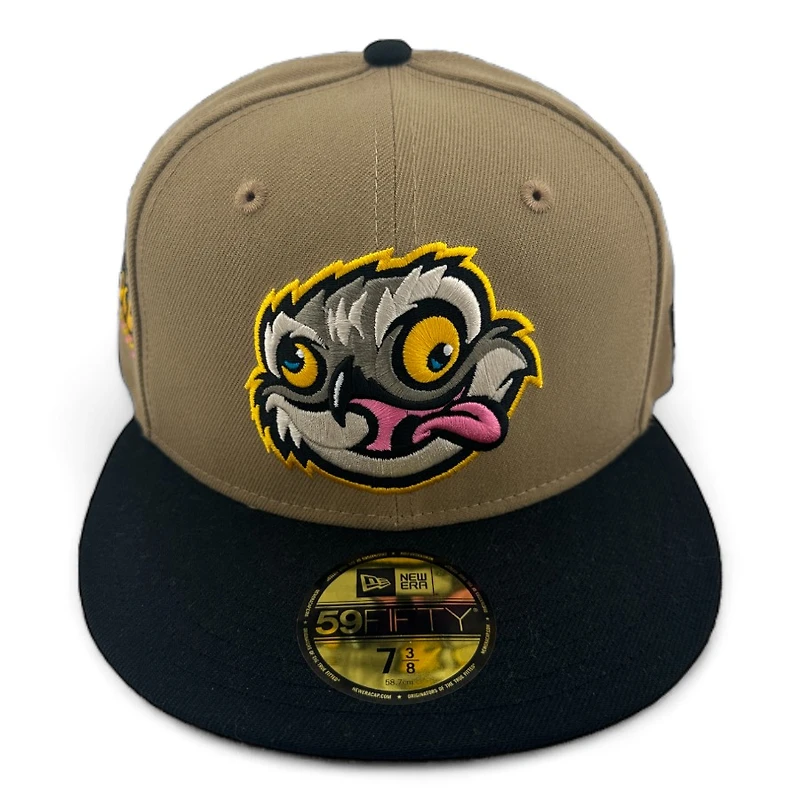 Lansing Lugnuts Tan and Black Locos Patch Gray UV New Era 59FIFTY Fitted Hat