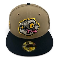 Lansing Lugnuts Tan and Black Locos Patch Gray UV New Era 59FIFTY Fitted Hat