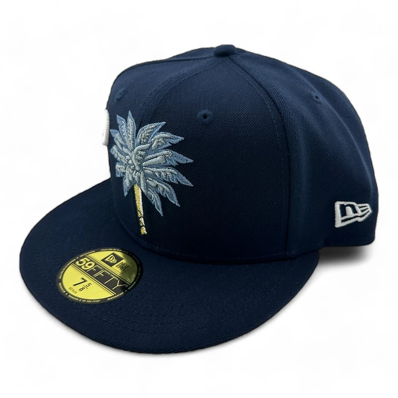 Myrtle Beach Pelicans Navy Palmetto State MB Patch Light Blue UV New Era 59FIFTY Fitted Hat
