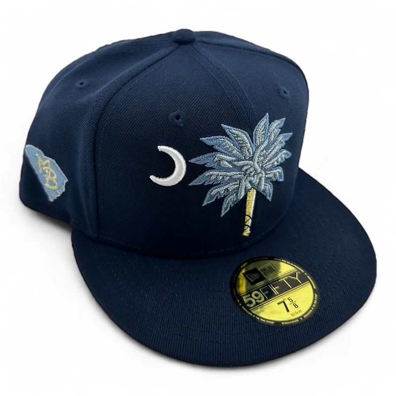 Myrtle Beach Pelicans Navy Palmetto State MB Patch Light Blue UV New Era 59FIFTY Fitted Hat