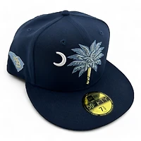Myrtle Beach Pelicans Navy Palmetto State MB Patch Light Blue UV New Era 59FIFTY Fitted Hat