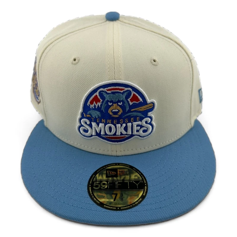 Tennessee Smokies Chrome and Light Blue Two Tone Southern League Patch Gray UV New Era 59FIFTY Fitted Hat
