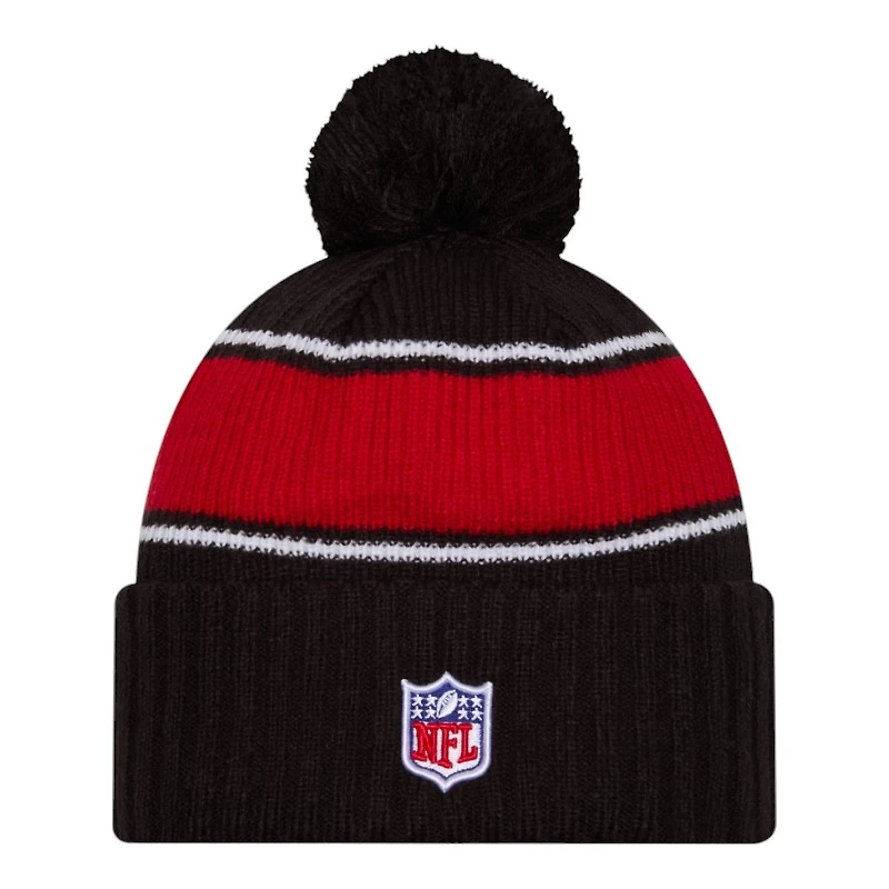 Atlanta Falcons 2024 NFL Sideline Black Pom Cuffed Knit Beanie Hat
