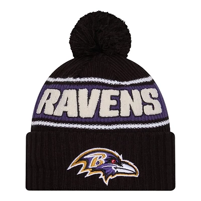 Baltimore Ravens 2024 NFL Sideline Black Pom Cuffed Knit Beanie Hat