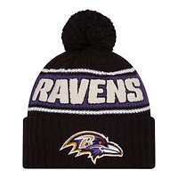 Baltimore Ravens 2024 NFL Sideline Black Pom Cuffed Knit Beanie Hat