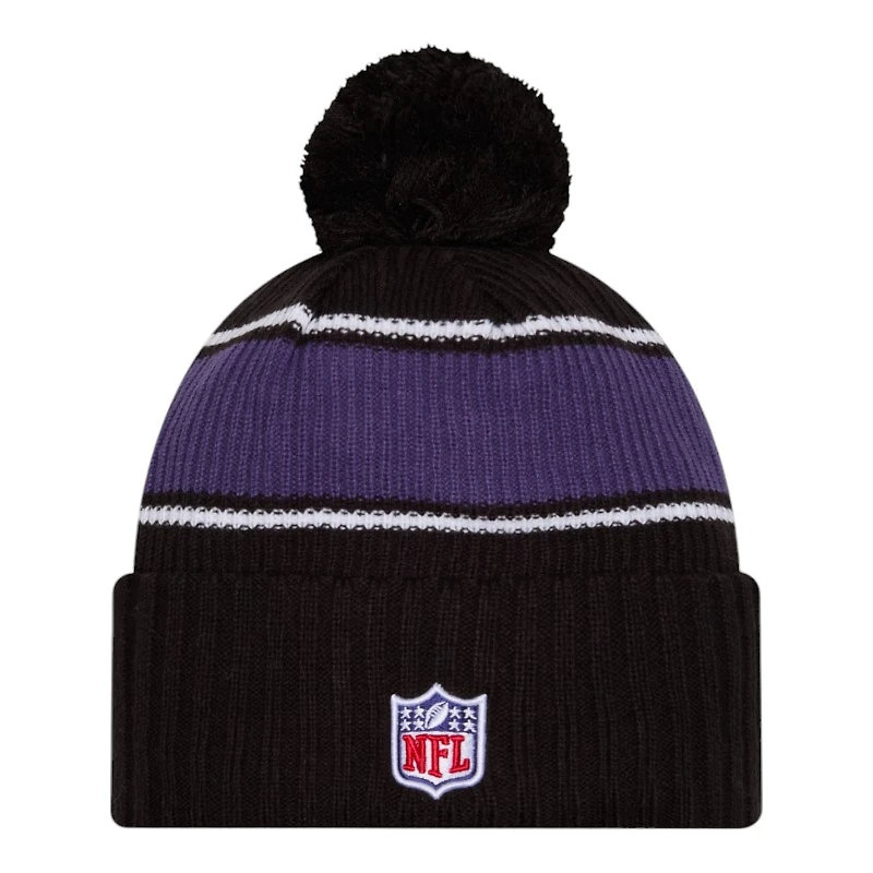 Baltimore Ravens 2024 NFL Sideline Black Pom Cuffed Knit Beanie Hat