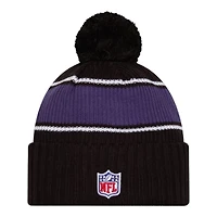 Baltimore Ravens 2024 NFL Sideline Black Pom Cuffed Knit Beanie Hat