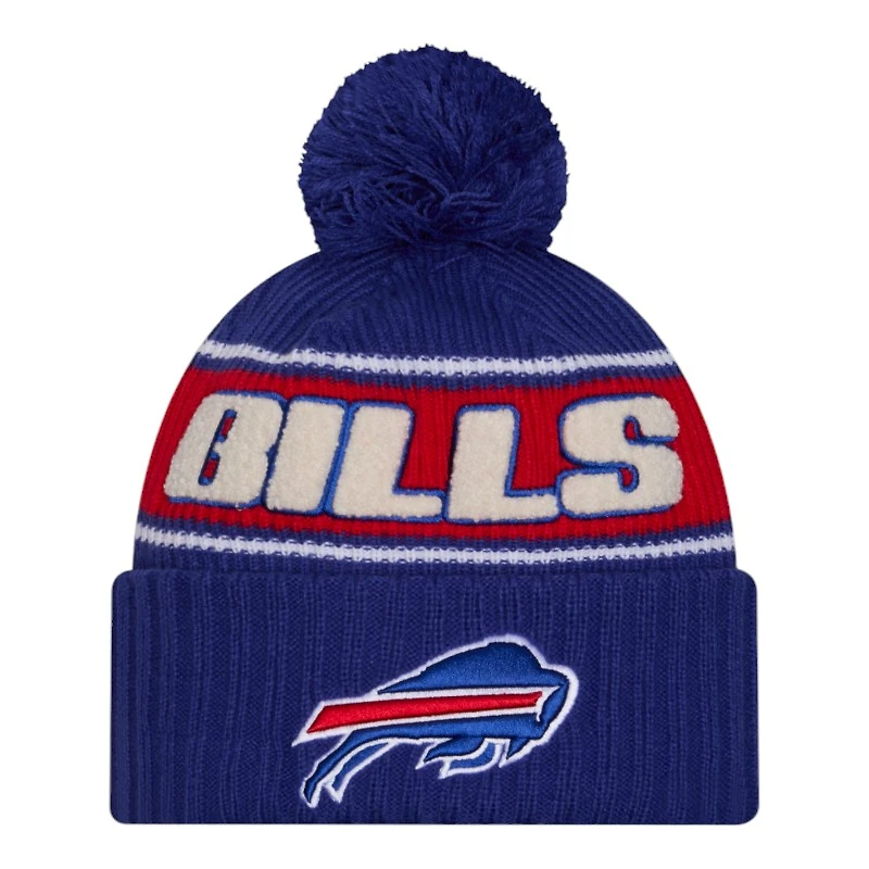 Buffalo Bills 2024 NFL Sideline Royal Blue Pom Cuffed Knit Beanie Hat