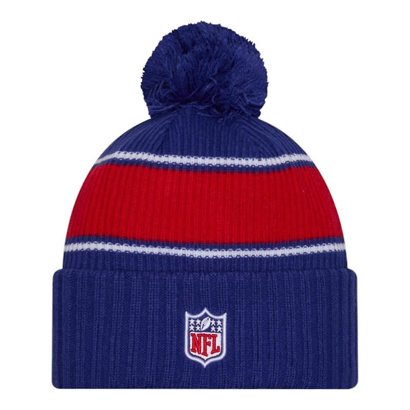 Buffalo Bills 2024 NFL Sideline Royal Blue Pom Cuffed Knit Beanie Hat