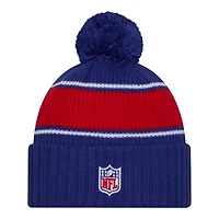 Buffalo Bills 2024 NFL Sideline Royal Blue Pom Cuffed Knit Beanie Hat