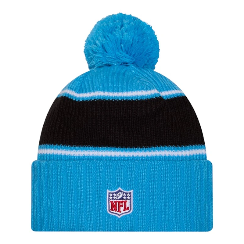 Carolina Panthers 2024 NFL Sideline Blue Pom Cuffed Knit Beanie Hat
