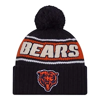 Chicago Bears 2024 NFL Sideline Bear Logo Navy Pom Cuffed Knit Beanie Hat