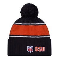Chicago Bears 2024 NFL Sideline C Logo Navy Pom Cuffed Knit Beanie Hat