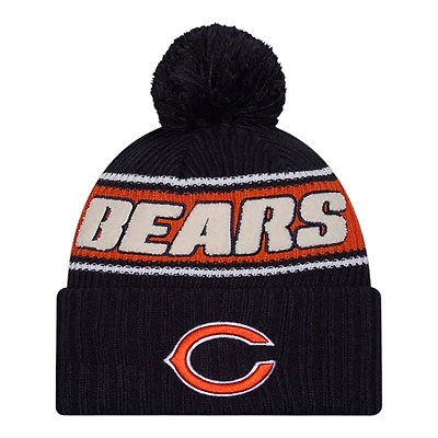 Chicago Bears 2024 NFL Sideline C Logo Navy Pom Cuffed Knit Beanie Hat