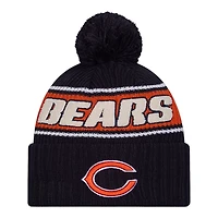 Chicago Bears 2024 NFL Sideline C Logo Navy Pom Cuffed Knit Beanie Hat