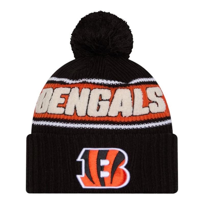 Cincinnati Bengals 2024 NFL Sideline Black Pom Cuffed Knit Beanie Hat