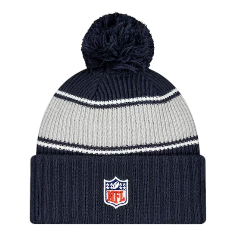 Dallas Cowboys 2024 NFL Sideline Navy Pom Cuffed Knit Beanie Hat