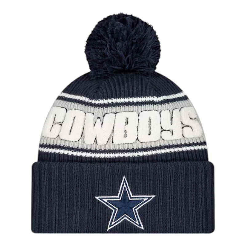 Dallas Cowboys 2024 NFL Sideline Navy Pom Cuffed Knit Beanie Hat