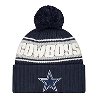 Dallas Cowboys 2024 NFL Sideline Navy Pom Cuffed Knit Beanie Hat