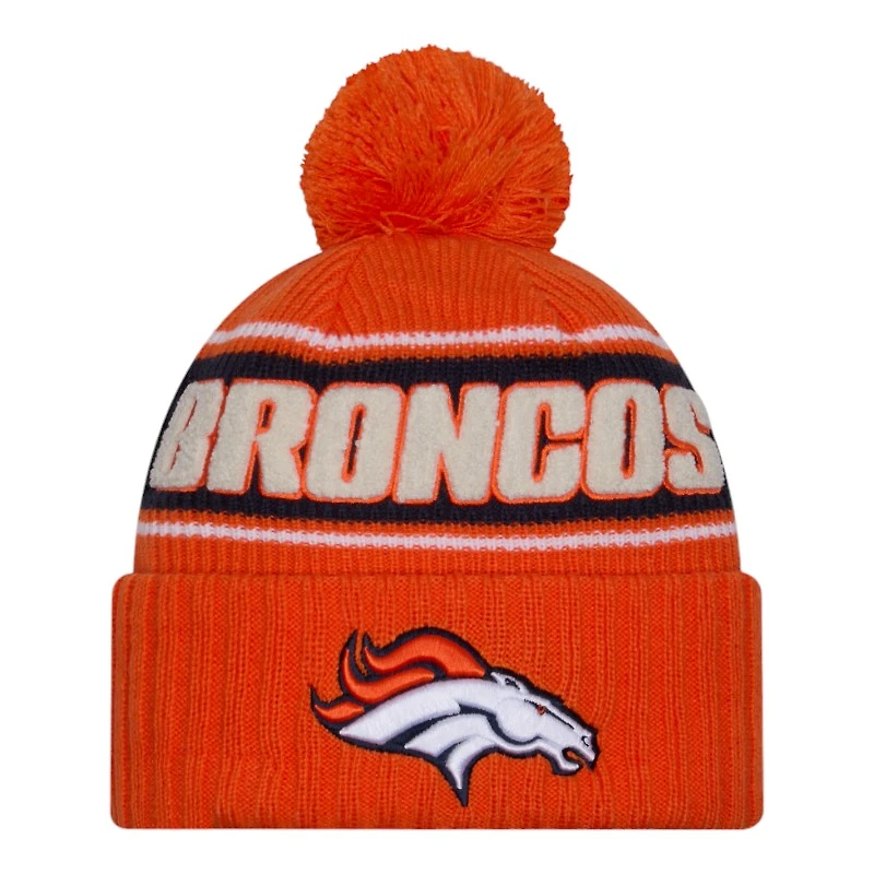 Denver Broncos 2024 NFL Sideline Orange Pom Cuffed Knit Beanie Hat