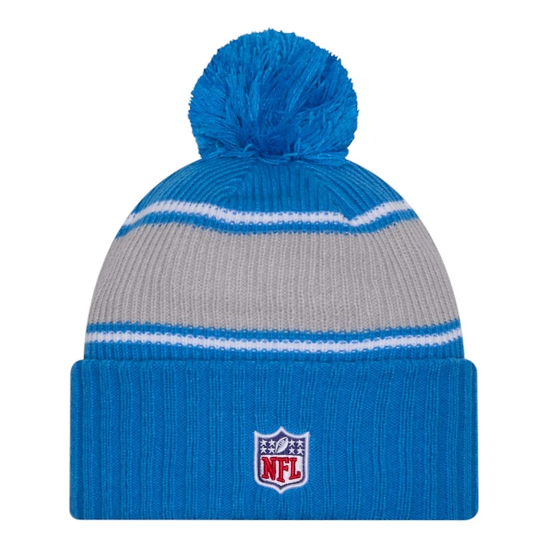 Detroit Lions 2024 NFL Sideline Blue Pom Cuffed Knit Beanie Hat