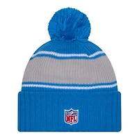 Detroit Lions 2024 NFL Sideline Blue Pom Cuffed Knit Beanie Hat